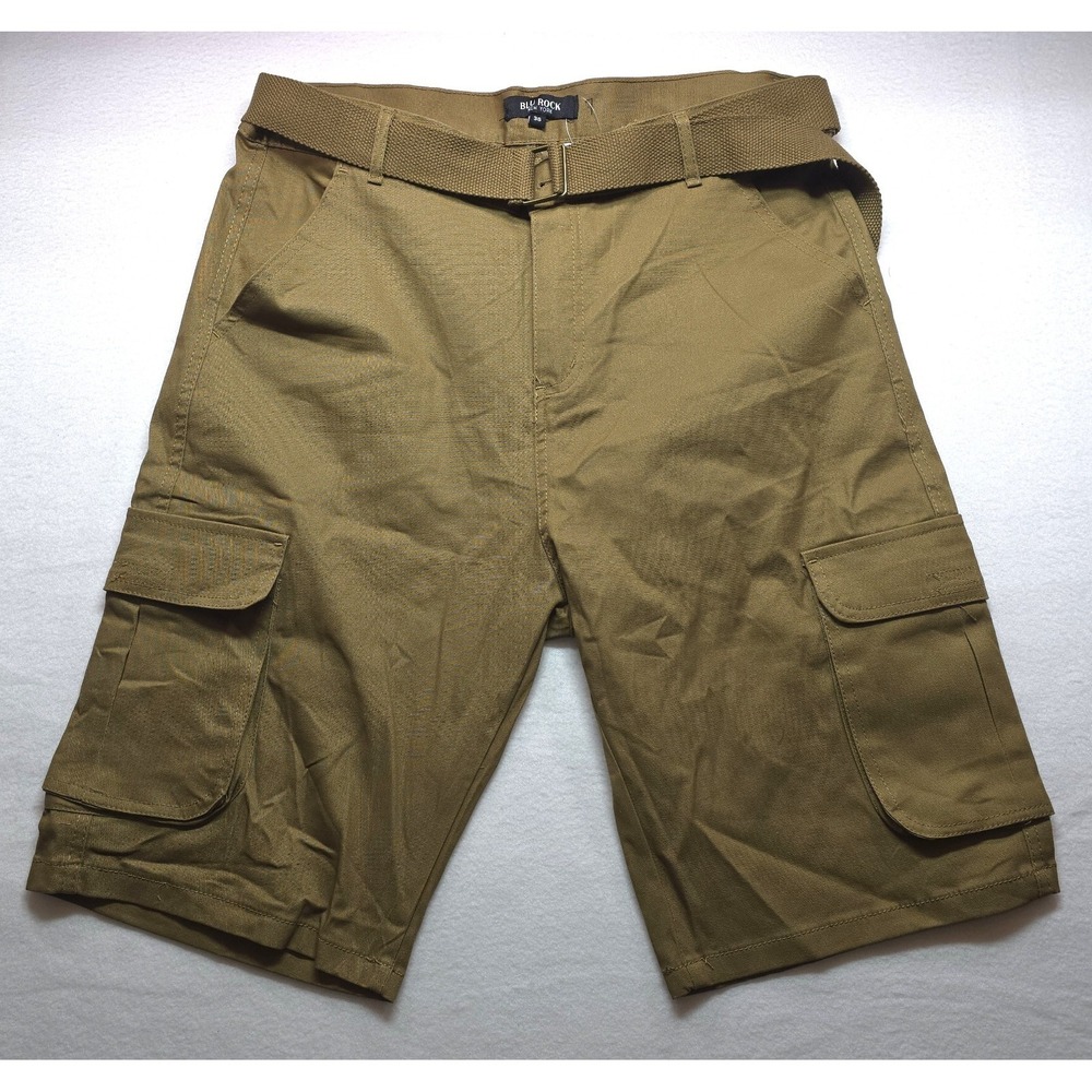 Blu Rock New York Men's Flex Stretch Belted Cargo Shorts Dark Khaki Size 36 NWT